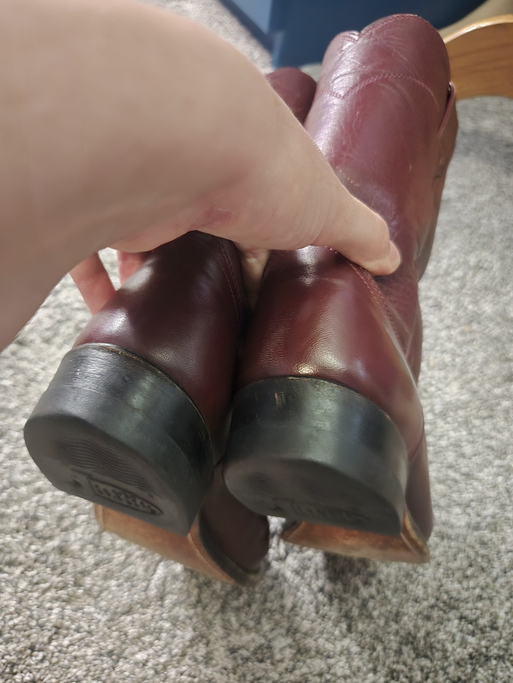 Justin Boots Burgundy Leather Roper Boots - Picture 9 of 11